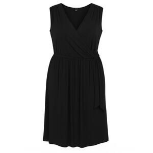 Tahari Black Jersey Faux Wrap Dress Stretch Size 2X